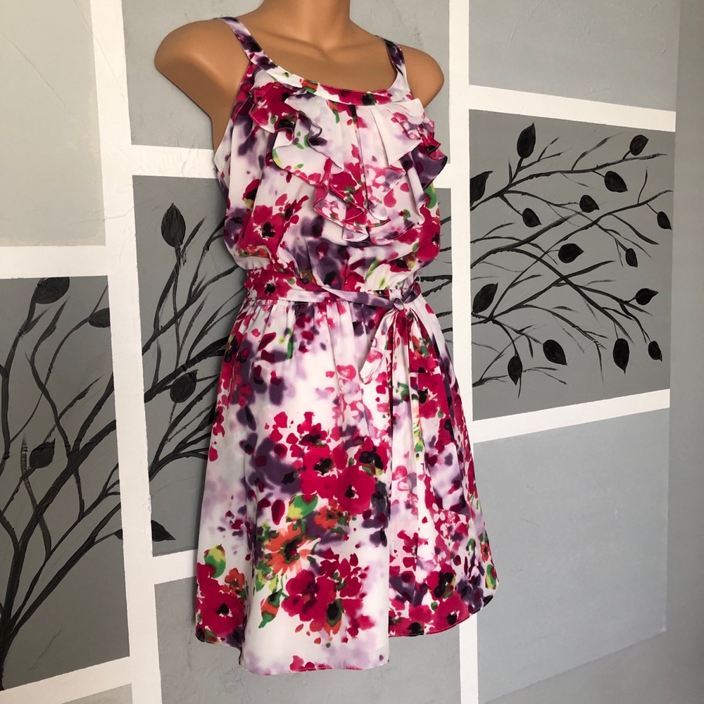 Express Multicolored Ruched Flowy Mini Sundress.  GD142 - Picture 3 of 8